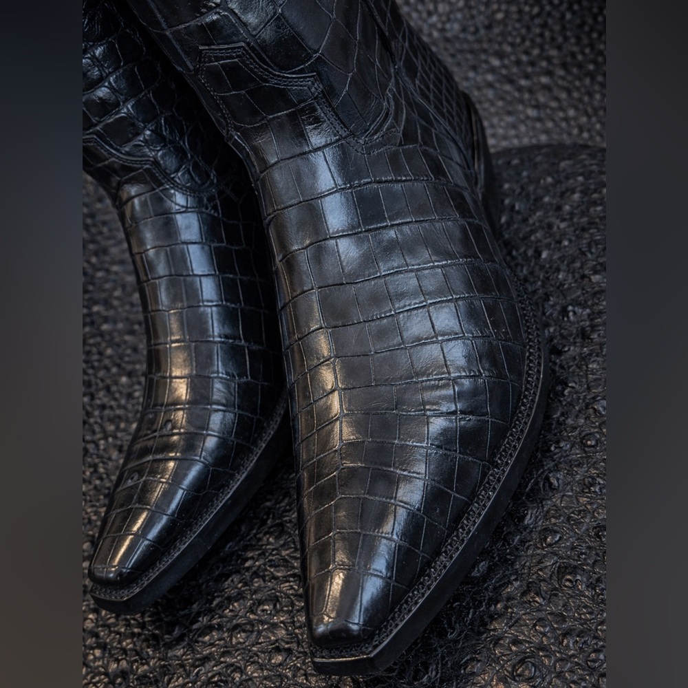 J.B. Hill Full Black American Alligator Cowboy Boots